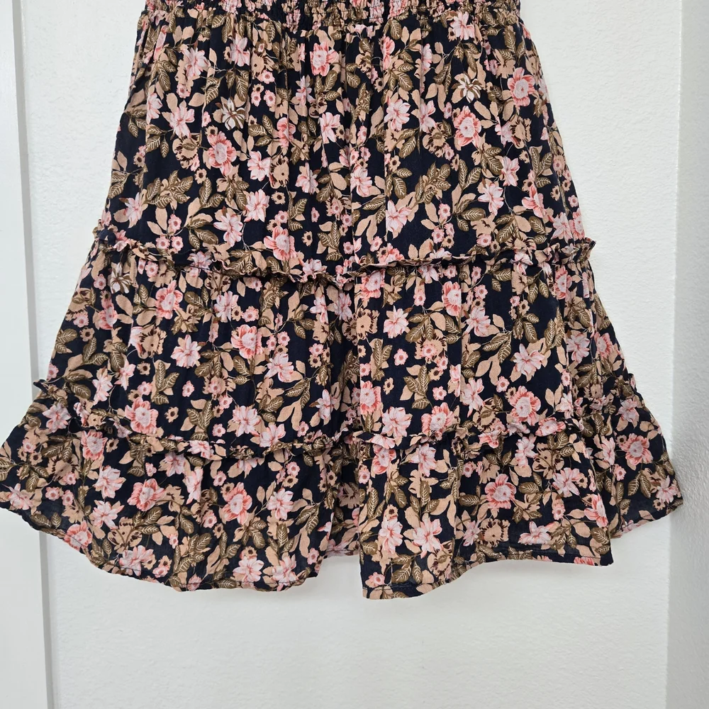 THML Navy Mini Dress with Pink Floral Pattern and Square Neckline Size M - Picture 4 of 14